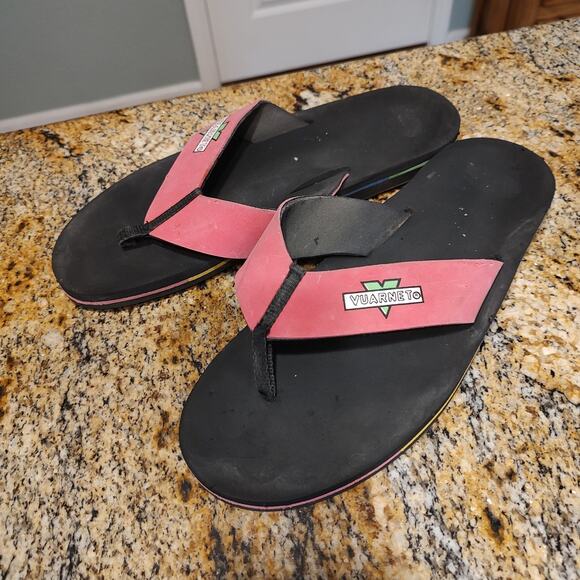 Rare Vuarnet Men's Flip Flops Size 9.5 Black & Pink - ID: Vuarnet - Picture 1 of 9